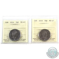 50-cent 2016 & 2018 ICCS Certified MS-67. 2pcs