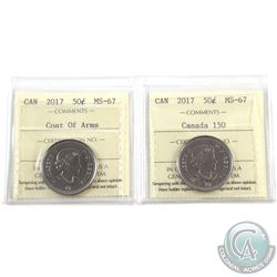 50-cent 2017 Canada 150 & 2017 Coat of Arms ICCS Certified MS-67. 2pcs