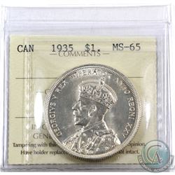 Silver $1 1935 ICCS Certified MS-65. Full lustrous strike.