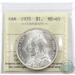 Silver $1 1935 ICCS Certified MS-65. Nice bright white coin.