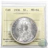 Silver $1 1936 ICCS Certified MS-64. Blast white!