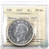 Silver $1 1937 Double '1937' ICCS Certified SP-64 Matte finish. A unique variety on a rare specimen 