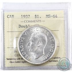 Silver $1 1937 Double HP ICCS Certified MS-64.