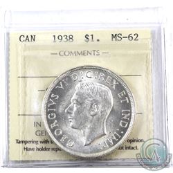 Silver $1 1938 ICCS Certified MS-62