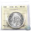 Image 1 : Silver $1 1938 ICCS Certified MS-62