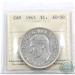 Silver $1 1945 ICCS Certified AU-50