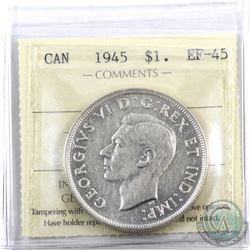 Silver $1 1945 ICCS Certified EF-45.