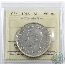 Silver $1 1945 ICCS Certified VF-30.