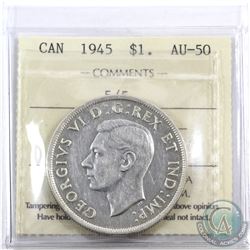 Silver $1 1945 5 Over 5 ICCS Certified AU-50