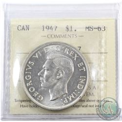 Silver $1 1947 Blunt 7 ICCS Certified MS-63.