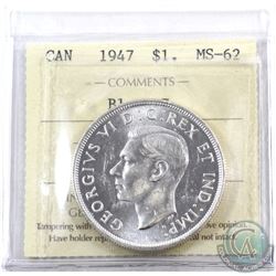 Silver $1 1947 Blunt 7 ICCS Certified MS-62
