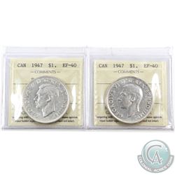 Silver $1 1947 Blunt 7 & 1947 Pointed 7 ICCS Certified EF-40. 2pcs