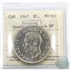 Image 1 : Silver $1 1947 Pointed 7, 4x HP ICCS Certified MS-63. A bright flashy coin.