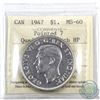 Image 1 : Silver $1 1947 Pointed 7, 4x HP ICCS Certified MS-60.