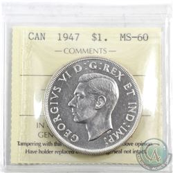 Silver $1 1947 Pointed 7 ICCS Certified MS-60