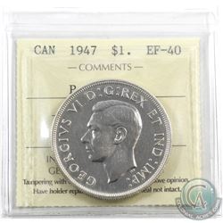 Silver $1 1947 Pointed 7 ICCS Certified EF-40