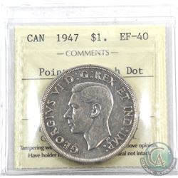 Silver $1 1947 Pointed 7 with Dot ICCS Certified EF-40.