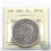 Image 1 : Silver $1 1947 Pointed 7 with Dot ICCS Certified EF-40.