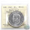 Image 1 : Silver $1 1947 Maple Leaf, 2x HP, ICCS Certified MS-63. An exceedingly difficult coin in mint state.