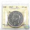 Image 1 : Silver $1 1947 Maple Leaf, ICCS Certified SP-62. Rare specimen strike! Bright coin with mirror like 