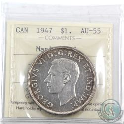 Silver $1 1947 Maple Leaf ICCS Certified AU-55