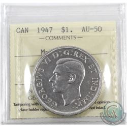 Silver $1 1947 Maple Leaf ICCS Certified AU-50.