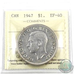 Silver $1 1947 Maple Leaf ICCS Certified EF-40. A nice mid-grade example of this key date variety.