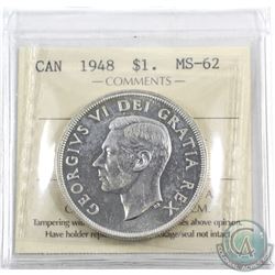 Silver $1 1948 ICCS Certified MS-62! A well struck coin with some light tones and plenty of underlyi