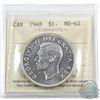 Image 1 : Silver $1 1948 ICCS Certified MS-62! A well struck coin with some light tones and plenty of underlyi