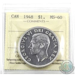 Silver $1 1948 ICCS Certified MS-60! A bright example with bold details on this Key Date!