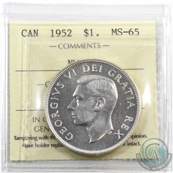 Silver $1 1952 NWL ICCS Certified MS-65. Very tough to find such a nice example in this grade! Worth