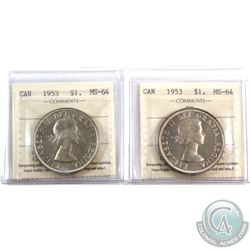 Silver $1 1953 SF & 1953 NSF ICCS Certified MS-64. 2pcs