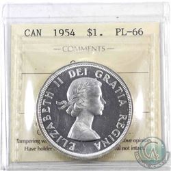 Silver $1 1954 ICCS Certified PL-66 Cameo. Blast white with a deep cameo, could even be considered H