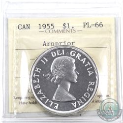 Silver $1 1955 Arnprior ICCS Certified PL-66. A bright flashy coin with full mirror finishes.