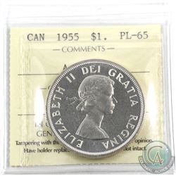 Silver $1 1955 Arnprior ICCS Certified PL-65.