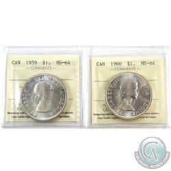 Silver $1 1959 & 1960 ICCS Certified MS-64. 2pcs