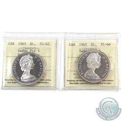 Silver $1 1965 SB Ptd 5 Heavy Cameo PL-65 & 1965 SmBds Blt5 Cameo ICCS Certified PL-65. 2pcs