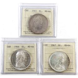 Silver $1 1965 SB Ptd5, 1966 Large Beads & 1967 ICCS Certified MS-64. 3pcs