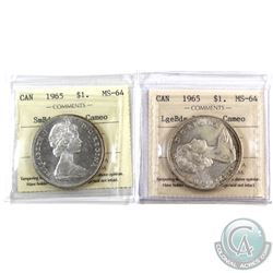 Silver $1 1965 LB Blt5 & 1965 SB Ptd5 ICCS Certified MS-64 Cameo. 2pcs