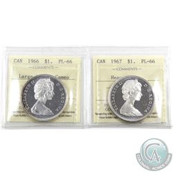 Silver $1 1966 PL-66 Cameo & 1967 PL-66 Heavy Cameo ICCS Certified. 2pcs