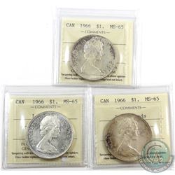 Silver $1 1966 ICCS Certified MS-65. 3pcs