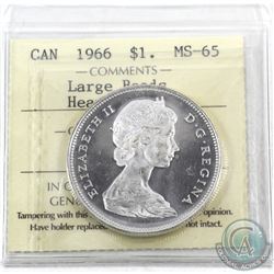 Silver $1 1966 ICCS Certified MS-65 Heavy Cameo. A full white coin with great eye appeal.