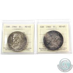 Silver $1 1966 ICCS Certified MS-65. 2pcs. Pair are lightly toned.