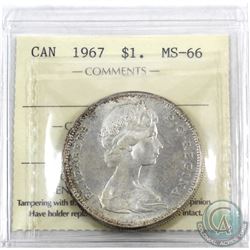 Silver $1 1967 ICCS Certified MS-66! An exceptional strike with soft hints on medium tones and clean
