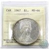 Image 1 : Silver $1 1967 ICCS Certified MS-66! An exceptional strike with soft hints on medium tones and clean