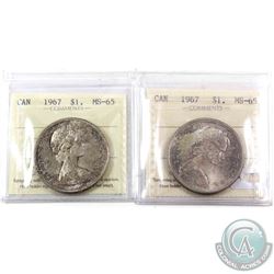 Silver $1 1967 ICCS Certified MS-65. 2pcs. Pair have golden hue toning uniform across the coins.