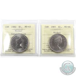 Nickel $1 1982 Constitution ICCS Certified MS-65 & 1985 ICCS MS-66. 2pcs