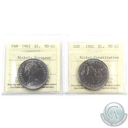 Nickel $1 1982 Voyageur & Constitution ICCS Certified MS-65. 2pcs
