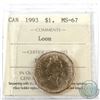 Image 1 : Loon $1 1993 ICCS Certified MS-67! TOP GRADE!