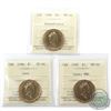 Image 1 : Loon $1 1994 Remembrance, 1996 & 1999 Numismatic BU ICCS Certified MS-66. 3pcs